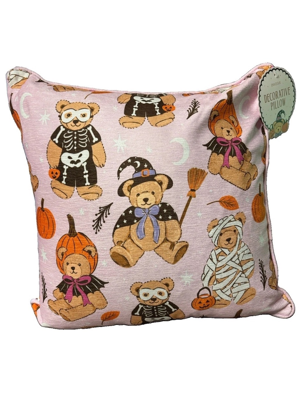 ENVOGUE 18x18 Teddy Bear Costumes Pink Halloween Decorative Pillow NEW